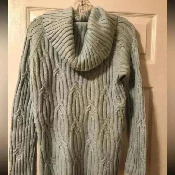Talbots Sweater Blue Cowl Neck Long Cable Knit Warm - Picture 1 of 3